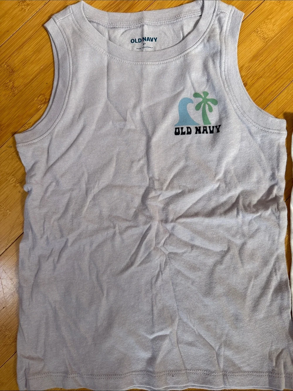 Old Navy White Tank Top with Blue Trim & Light Purple Graphic Tank 6t, 6/7
